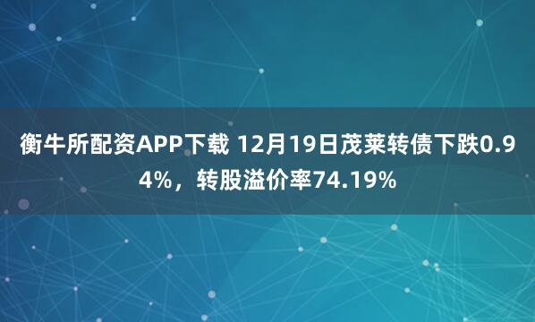 衡牛所配资APP下载 12月19日茂莱转债下跌0.94%，转股溢价率74.19%